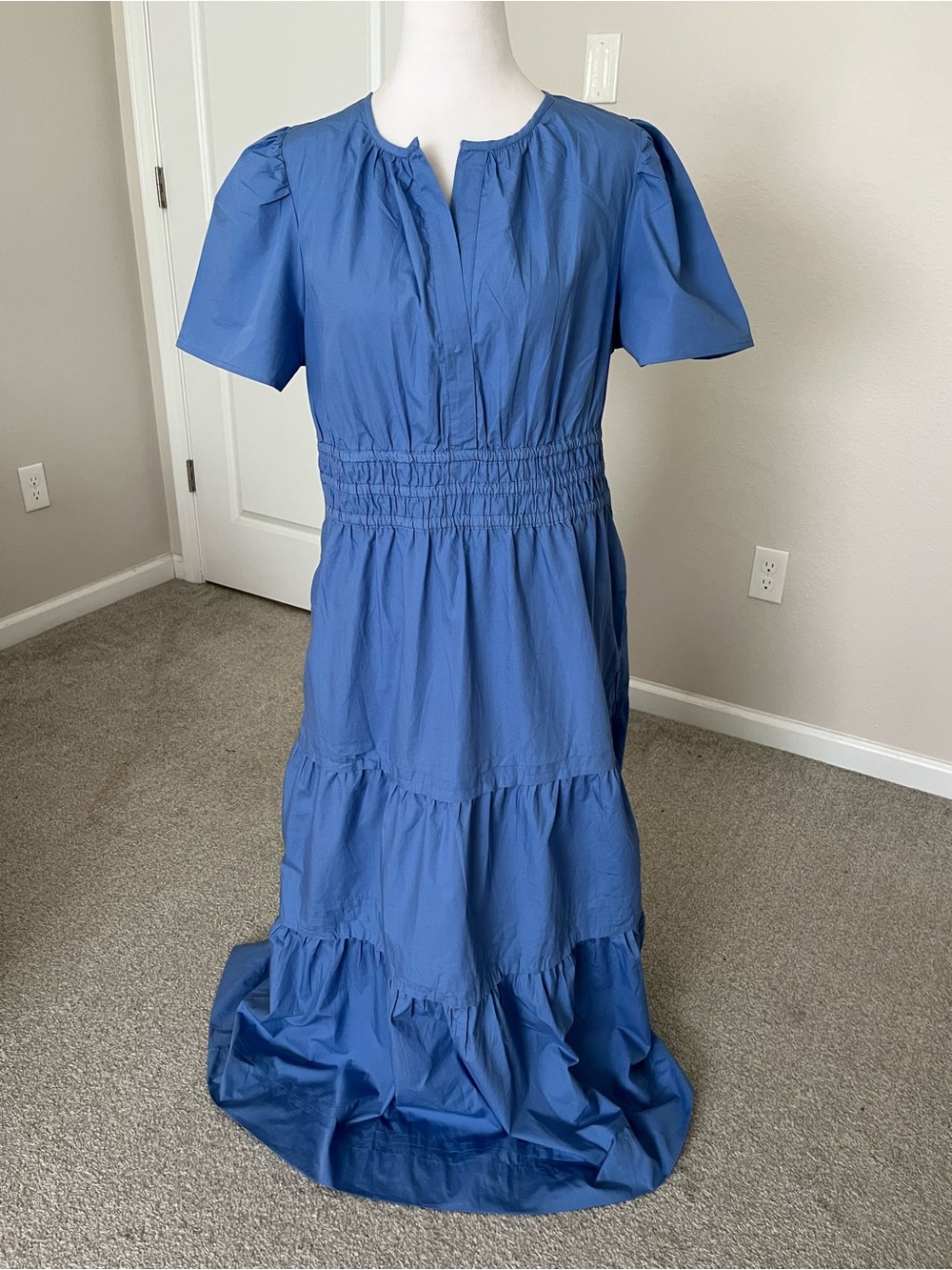NWT Quince 100% Organic Cotton Poplin Tiered Maxi Dress in True Blue Size Medium